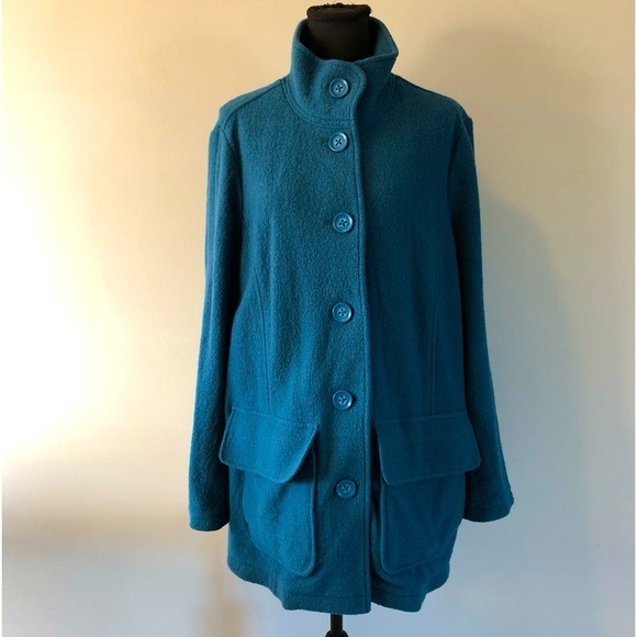 Womens Vintage LL Bean Teal 100 Boiled Wool Pea Coat size 1X - Picture 1 of 5